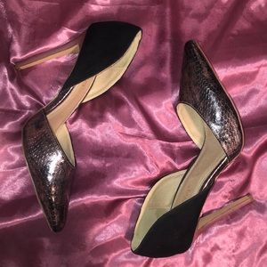 Women’s Metallic Snake print and Suede Pumps